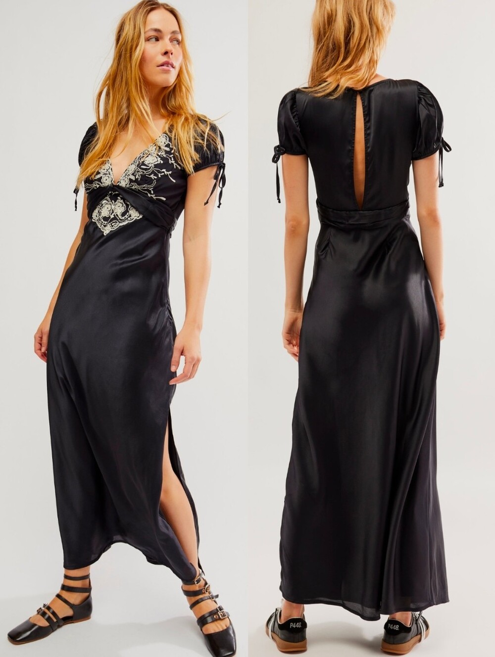 FREE PEOPLE Black Cooper Lace Regency French Cottagecore Evening Maxi Dress